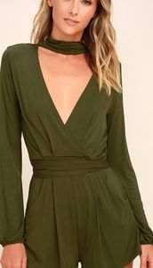 Lulu's Olive Green Deep V Romper
